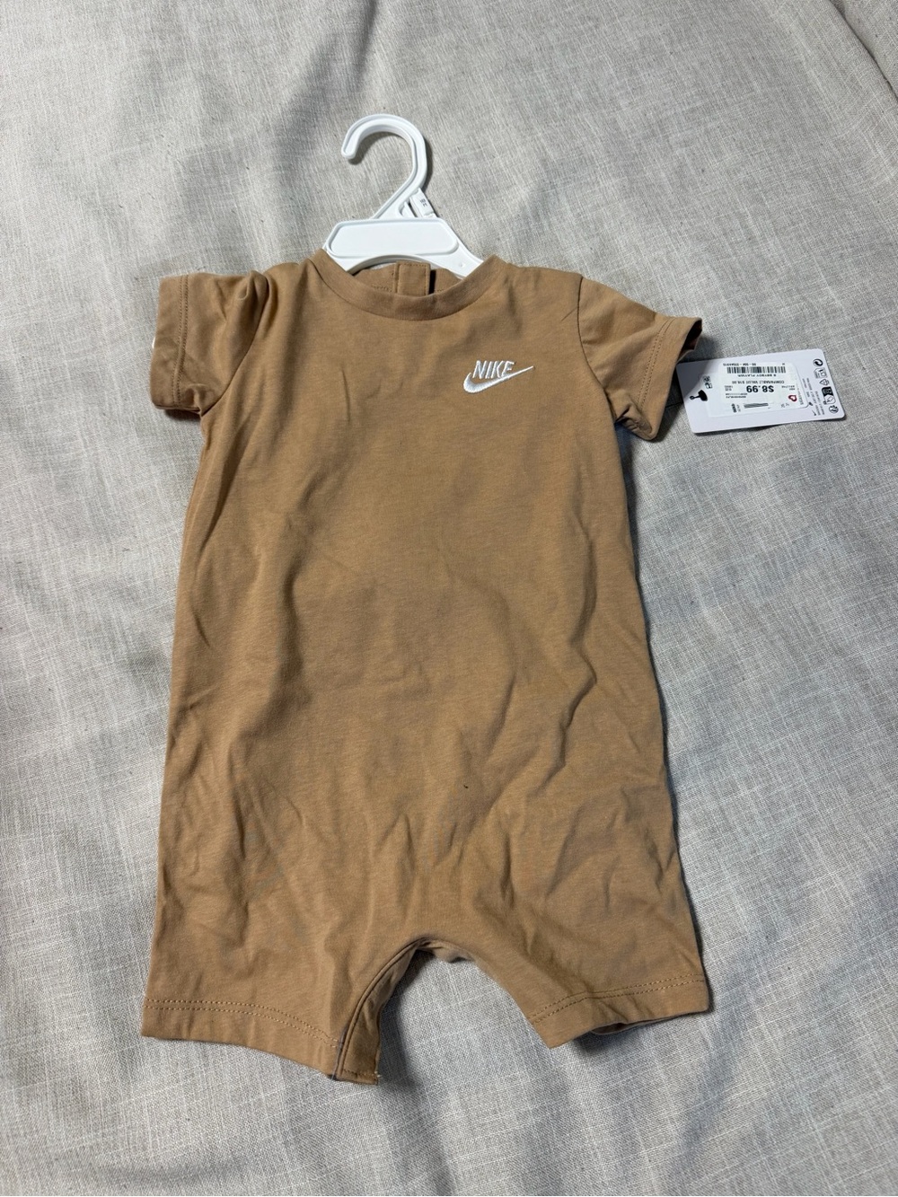 Nike Brown Short-Sleeve Baby One-Piece with White Logo